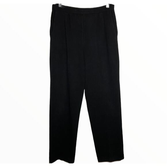 St. John Basics Santana Knit Pants Straight Pockets Pleated Pull On Black 4 - Picture 1 of 4